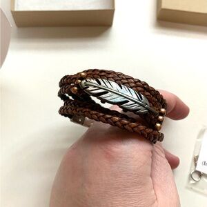 Brown Leather Double Strand Braided Wrap Bracelet